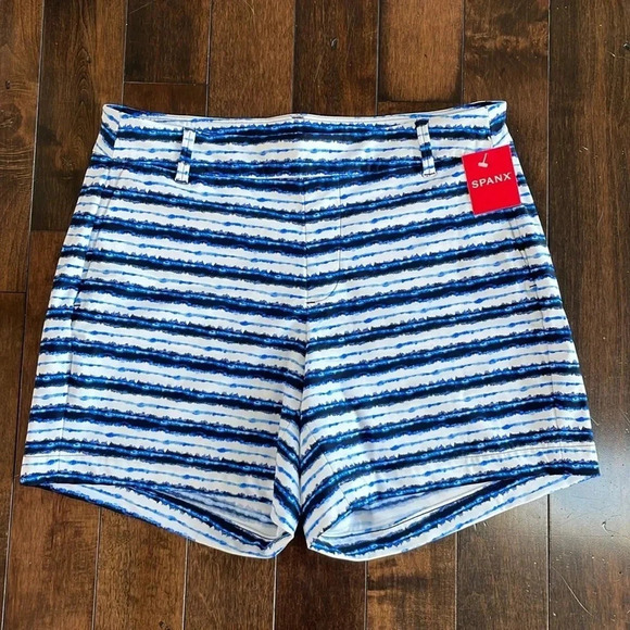 Spanx Sunshine Shorts 6" Womens M Blue Painted Stripe Pull On Pockets 50213R NWT - Picture 2 of 11
